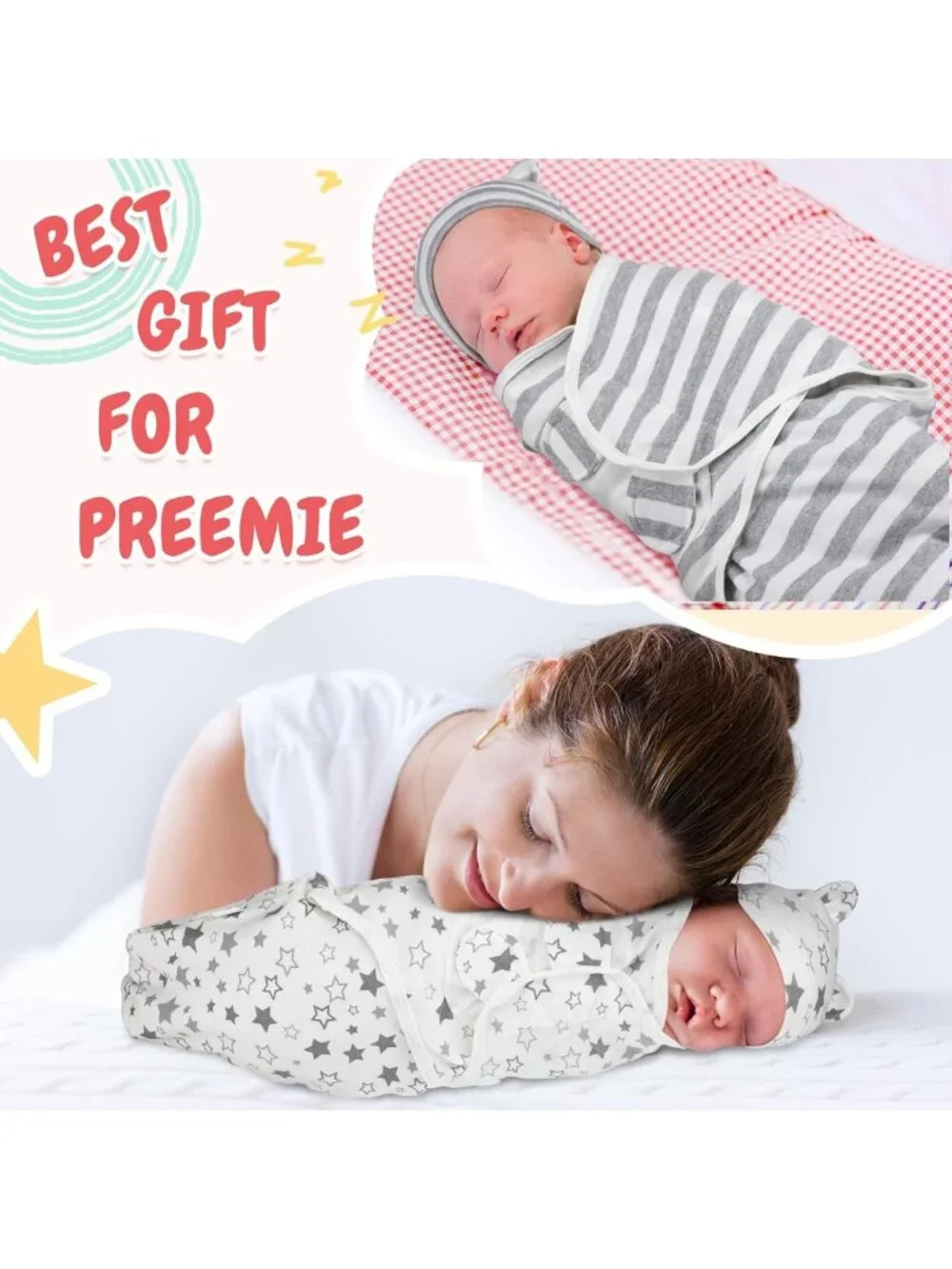 Cozy 4-Pack Swaddle Blankets with Matching Hats for Newborns and Infants